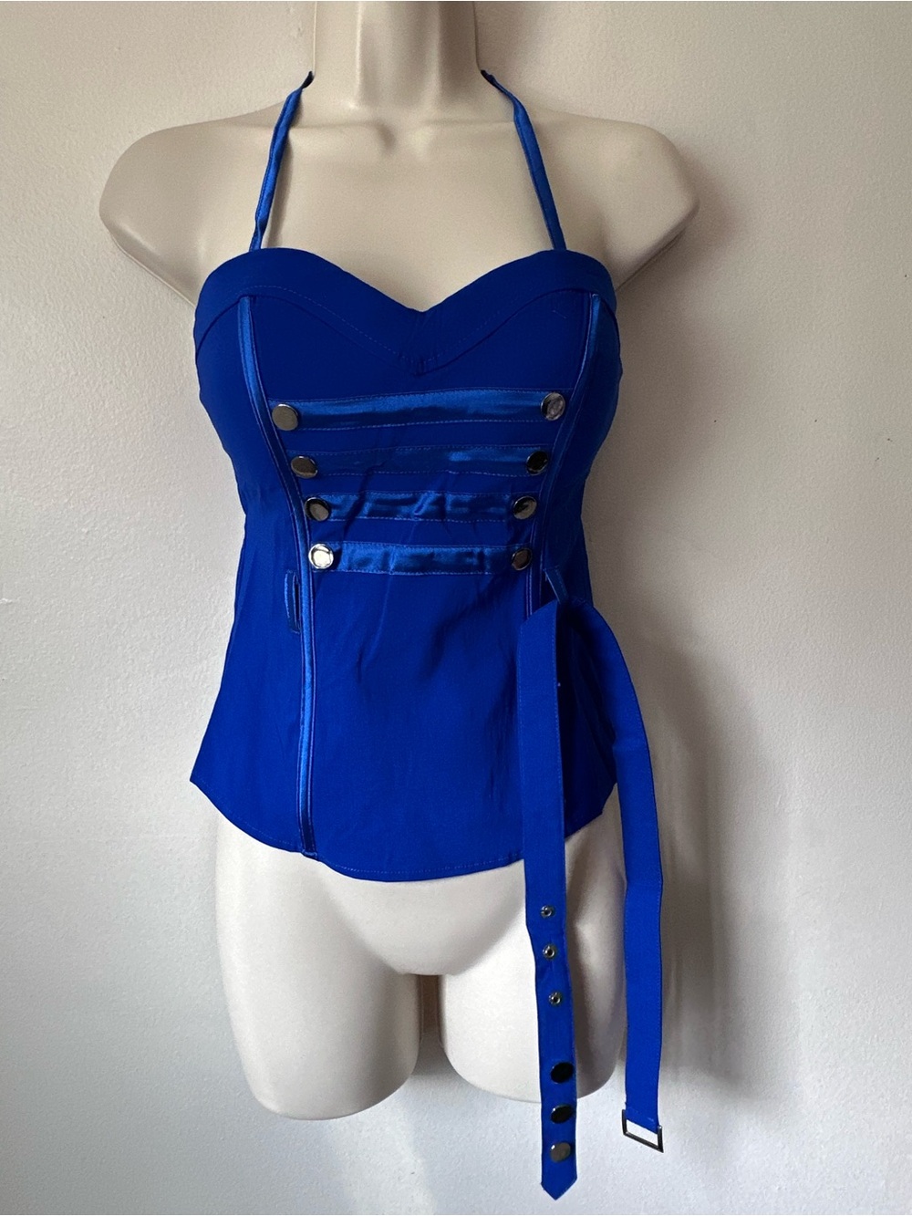 Blue Halter Corset Top with Belt